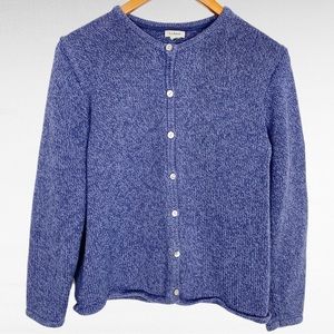 L.L.Bean | Blue Fishermans Cotton Knit Mother Of Pearl Buttons Cardigan Sweater